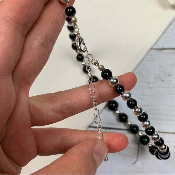 Black Silver Graduated Bead Necklace - Picture 5 of 6